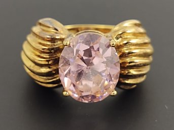 RIBBED GOLD OVER STERLING SILVER PINK TOURMALINE RING
