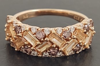 BEAUTIFUL ROSE GOLD OVER STERLING SILVER MULTI COLORED CZ RING