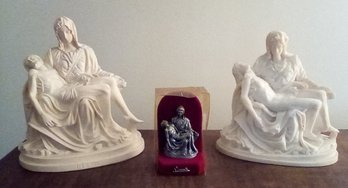 Three Pieta Statues - In Ceramic, Metal & Bone, Resin Or Ivorine From Italy