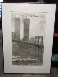 Art On NY Times Page #48/500, 'Manhattan Skyline & Brooklyn Bridge' Pencil Signed By Artist Tom Matt TA/WA-D