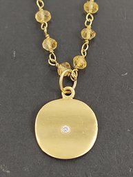 BEAUTIFUL 14K GOLD FACETED CITRINE BEAD NECKLACE W/ SMALL DIAMOND PENDANT