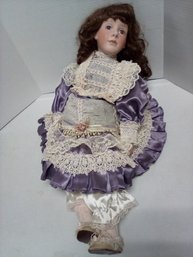 Victorian Style Porcelain Doll In Lavender Satiny Dress With Lace   KF/CVBK