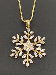 GOLD OVER STERLING SILVER CZ SNOWFLAKE PENDANT NECKLACE