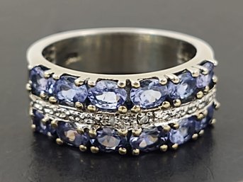 BEAUTIFUL STERLING SILVER DOUBLE ROW TANZANITE RING