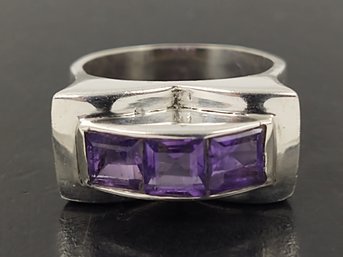 VINTAGE MEXICAN MODERNIST STERLING SILVER AMETHYST RING