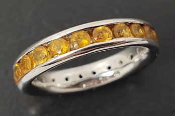 STUNNING STERLING SILVER CHANNEL SET CITRINE ETERNITY BAND RING