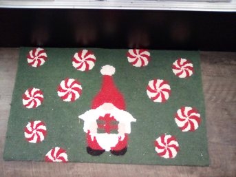 Green Hand Hooked Door Mat With Gnome & Peppermints - Happy Holiday Collection   212/Pantry