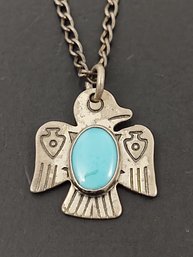 VINTAGE NAVAJO FRED HARVEY ERA STERLING SILVER TURQUOISE THUNDERBIRD NECKLACE