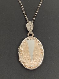 VINTAGE STERLING SILVER W/ ROSE GOLD ACCENTS LOCKET PENDANT NECKLACE