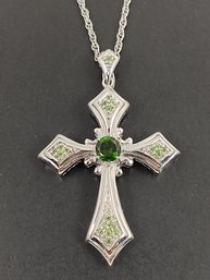 STUNNING STERLING SILVER CHROME DIOPSIDE CROSS NECKLACE