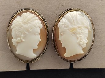 ANTIQUE GOLD OVER 800 SILVER CARVED SHELL CAMEO SCREW BACK EARRINGS