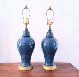 Pair Of Blue Mid-century Lamps