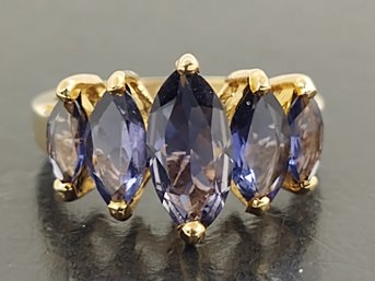 BEAUTIFUL 10K GOLD 5 STONE MARQUISE CUT IOLITE RING