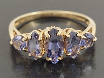 STUNNING 10K GOLD 5 STONE TANZANITE RING