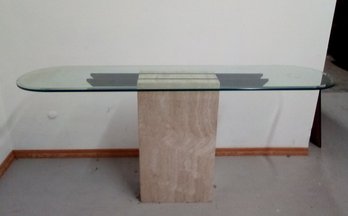 Wide Beveled Glass Top On Marble Base Table