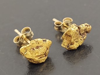 AMAZING REAL NATURAL 20K-22K GOLD NUGGET STUD EARRINGS