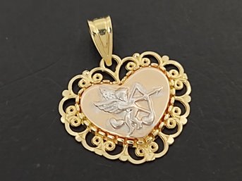 BEAUTIFUL 14K TRI COLOR GOLD CUPID HEART PENDANT