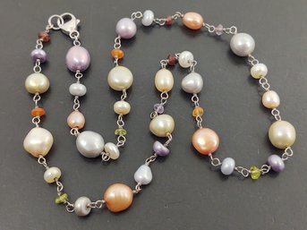 STERLING SILVER MULTI COLORED PEARL / MULTI STONE NECKLACE