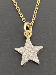 BEAUTIFUL GOLD OVER STERLING SILVER DIAMOND STAR PENDANT NECKLACE