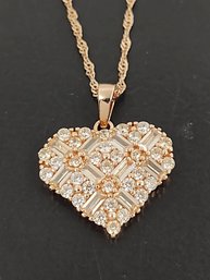 STUNNING ROSE GOLD OVER STERLING SILVER CZ HEART NECKLACE