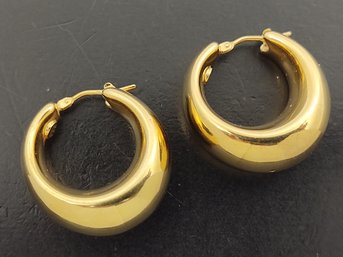 BEAUTIFUL GOLD OVER STERLING SILVER PUFFY HOOP EARRINGS