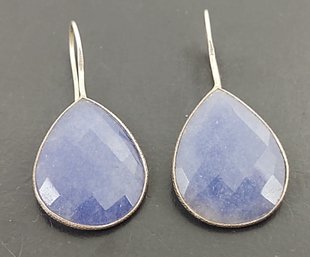 STUNNING STERLING SILVER FACETED LAVENDER JADE TEAR DROP EARRINGS