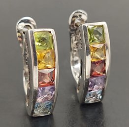 STUNNING STERLING SILVER MULTI GEMSTONE EARRINGS