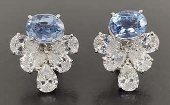 BEAUTIFUL STERLING SILVER BLUE TOPAZ & CZ EARRINGS