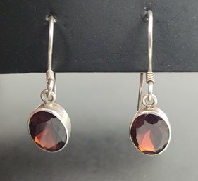 STERLING SILVER GARNET DANGLE EARRINGS