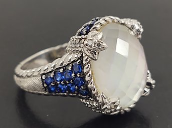 STUNNING DESIGNER JUDITH RIPKA STERLING SILVER FACETED QUARTZ CRYSTAL MOP BLUE TOPAZ RING