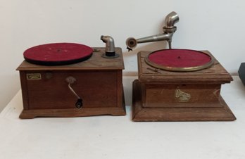 Two Antique Wind Up Phonographs For Parts Or Display