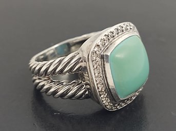 BEAUTIFUL DESIGNER DAVID YURMAN STERLING SILVER TURQUOISE & CZ RING