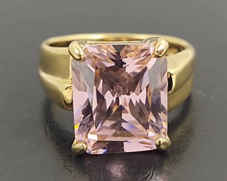 BEAUTIFUL GOLD OVER STERLING SILVER PINK TOURMALINE RING