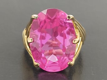 GORGEOUS GOLD OVER STERLING SILVER PINK SAPPHIRE RING