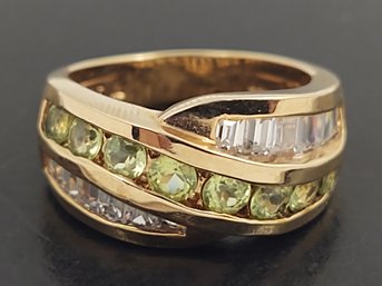 GOLD OVER STERLING SILVER CHANNEL SET PERIDOT & CZ BAGUETTE RING