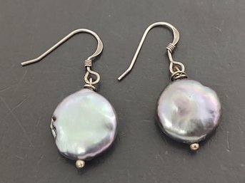 STERLING SILVER TAHETIAN BUTTON PEARL EARRINGS