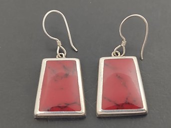 VINTAGE STERLING SILVER RED JASPER EARRINGS