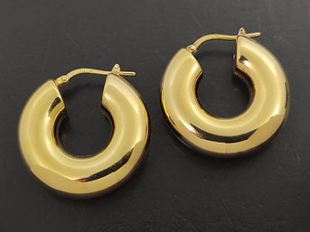 BEAUTIFUL GOLD OVER STERLING SILVER PUFFY HUGGIE HOOP EARRINGS