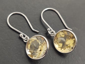 BEAUTIFUL STERLING SILVER BEZEL SET CITRINE EARRINGS