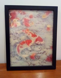 Exquisite 3D Wall Art Showing Koi Fish In Water With Fall Leaves & Stones Below