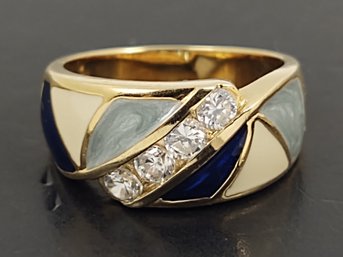 GOLD OVER STERLING SILVER ENAMEL & CZ RING