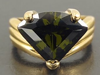 BEAUTIFUL GOLD OVER STERLING SILVER DARK GREEN CZ RING