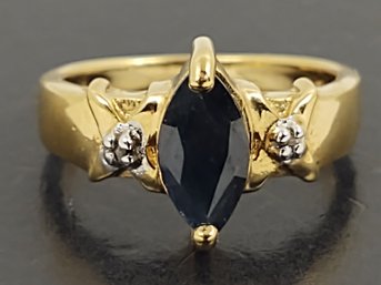 BEAUTIFUL GOLD OVER STERLING SILVER BLUE SAPPHIRE DIAMOND RING