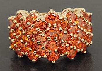 BEAUTIFUL GOLD OVER STERLING SILVER ORANGE CZ CLUSTER RING