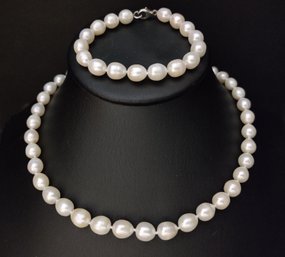 STERLING SILVER BAROQUE PEARL NECKLACE & BRACELET SET