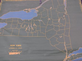 LARGE VINTAGE MAP OF NEW YORK STATE BY A J. NYSTROM & CO