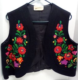 Hungarian Large Hand Embroidered Lined Wool Vest  For Shopping Int'l. -  Kalocsai Folk Art   EH/SideA3