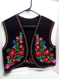 Hungarian Folk Costume Hand Embroidered Wool Vest  -  Large - Kalocsai Folk Art   EH/sideA3