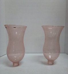 Pair Of Vintage Pink Art Glass For Lamp Or Candle Light     212/B3