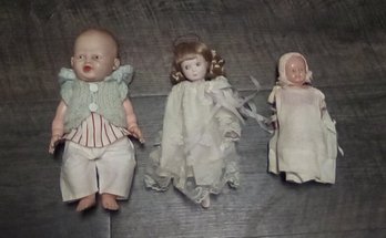 3 Vintage Dressed Baby Dolls - Made From Polymer And/or Porcelain & Fabric JoCo/C3